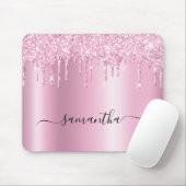 Light Pink Glitter Drips Shimmer Glam Name Mousepad (Mit Mouse)