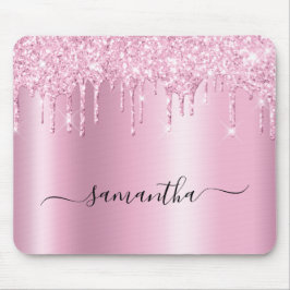Light Pink Glitter Drips Shimmer Glam Name Mousepad