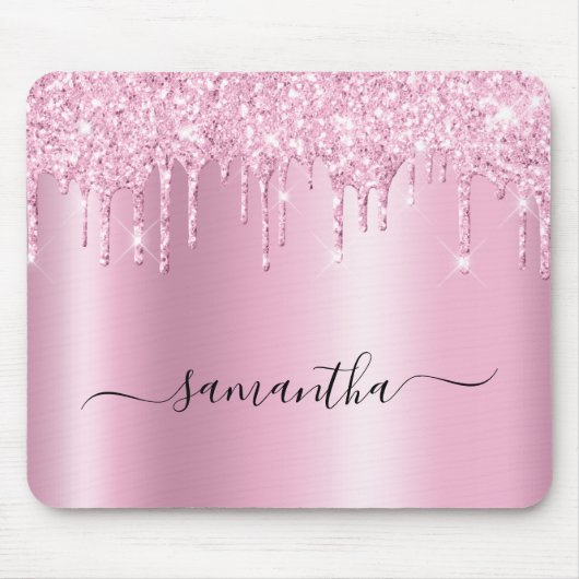 Light Pink Glitter Drips Shimmer Glam Name Mousepad (Vorne)
