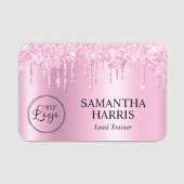 Light Pink Glitter Drips Shimmer Namensschild (Vorderseite)