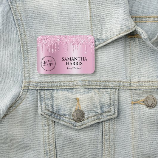 Light Pink Glitter Drips Shimmer Namensschild (Beispiel)