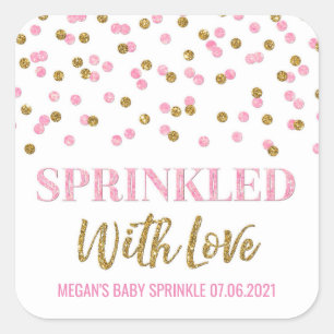 Light Pink Gold Confetti Sprinkler mit Liebe Quadratischer Aufkleber