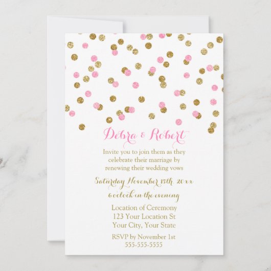 Light Pink Gold Confetti Vow Renewal Einladung (Rückseite)
