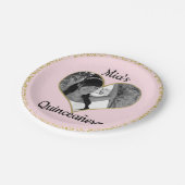 Light Pink & Gold Glitzer Herzstück Foto Personali Pappteller (Schrägansicht)