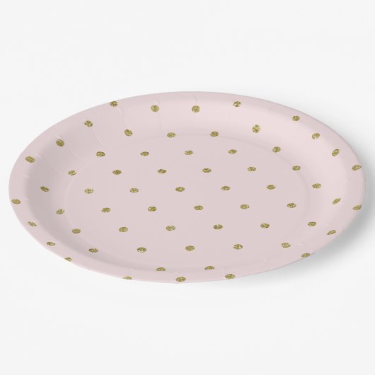 Light Pink Gold Glitzer Polka Dot Muster Pappteller (Schrägansicht)