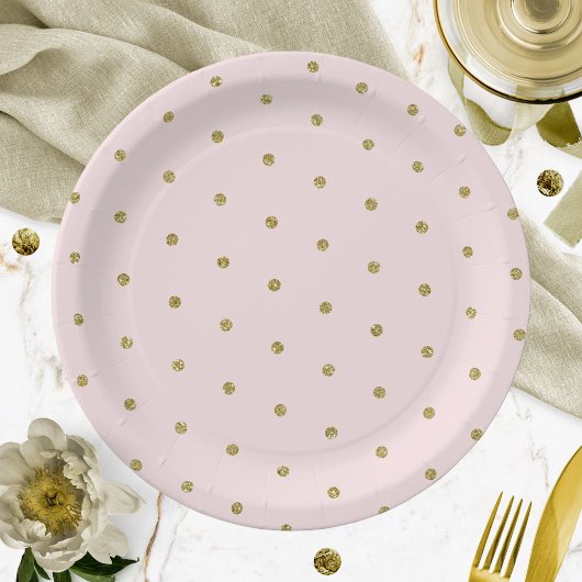 Light Pink Gold Glitzer Polka Dot Muster Pappteller