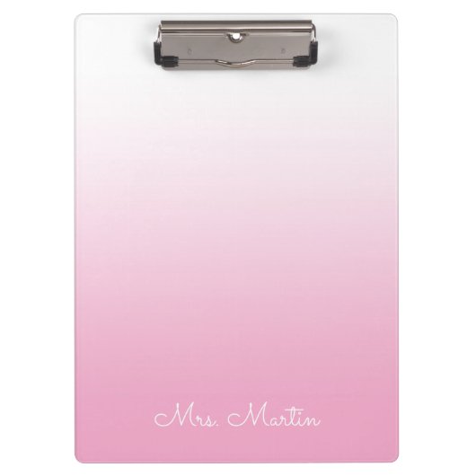 Light Pink Gradient Personalisiert Teacher Klemmbrett (Vorderseite)