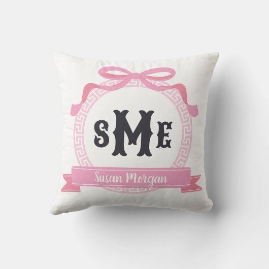 Light Pink Greece Key Bow Monogram Kissen (Rückseite)