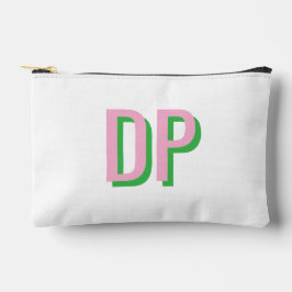 Light Pink + Green Monogram Bridesmaid Zubehörtasche
