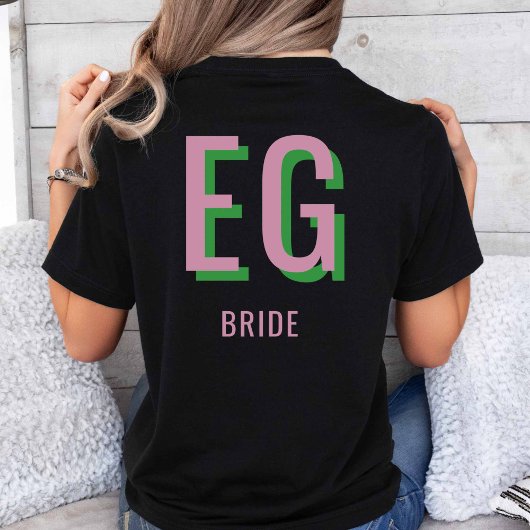 Light Pink + Green Monogram Wedding Party T-Shirt