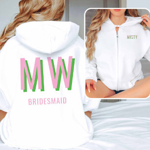 Light Pink + Green Monogram Wedding Party Zip-Up Hoodie