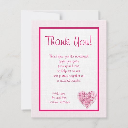 Light Pink Heart Wedding Flat Danke Karte (Vorderseite)