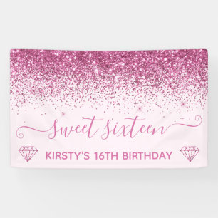Light Pink & Imitate Rosa Glitzer Sweet 16 Banner