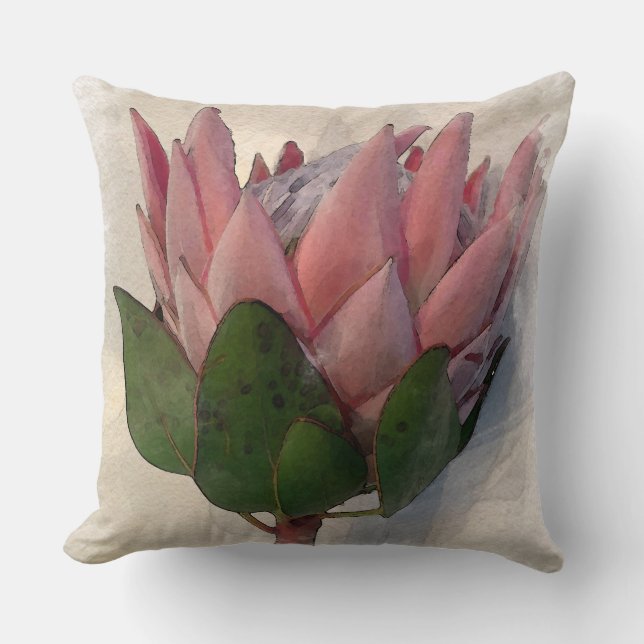 Light Pink King Protea Aquarellpapier Kissen (Vorderseite)