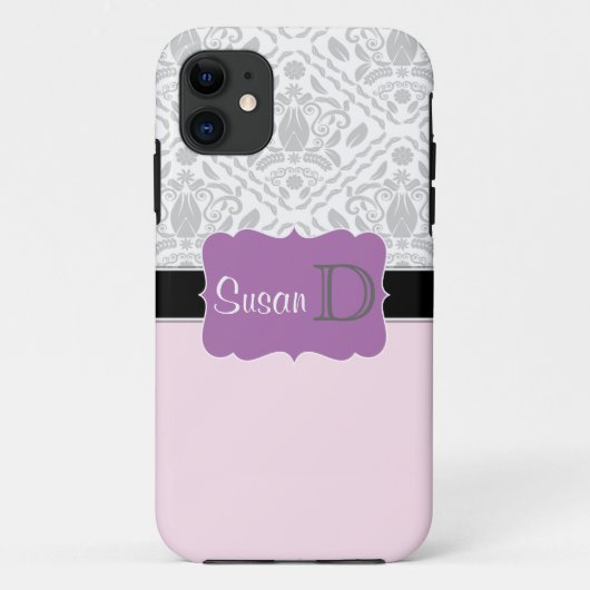 Light Pink Lila mit Monogramm Damask iPhone 5 Gehä Case-Mate iPhone Hülle (Rückseite)