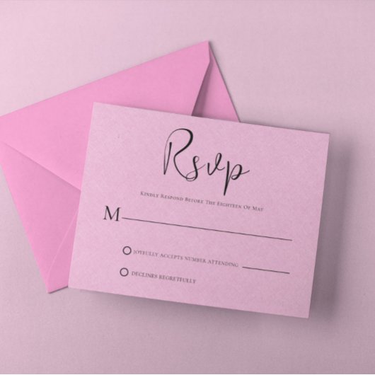 Light Pink Line Einfache RSVP-Karte mit schwarzem  Einladung