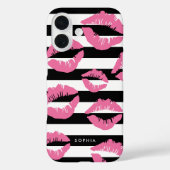Light Pink Lip Print Kisses Black & White Strip Case-Mate iPhone Hülle (Rückseite)