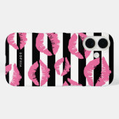 Light Pink Lip Print Kisses Black & White Strip Case-Mate iPhone Hülle (Rückseite (Horizontal))