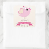Light Pink Love Bird Baby Dusche Quadratischer Aufkleber (Tasche)