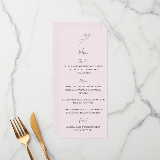 Light Pink Minimalistisch Blume Monogram Wedding M Menükarte (Vorderseite/Rückseite Beispiel)