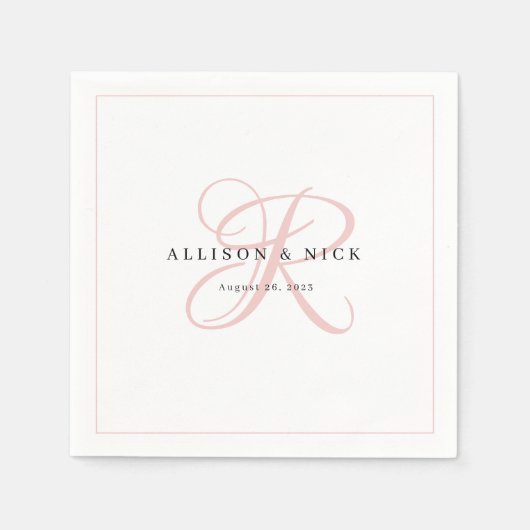 Light Pink Minimalistisch Monogram Wedding Napkins Serviette (Vorderseite)