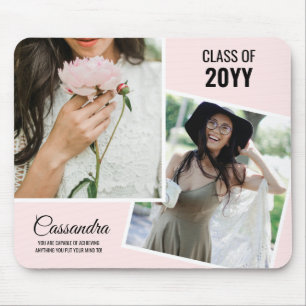 Light Pink Minimalistisch Zwei Foto Graduate Mousepad