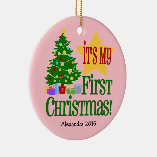 Light Pink mit Tree Baby's First Christmas Ornamen Keramikornament (Rechts)