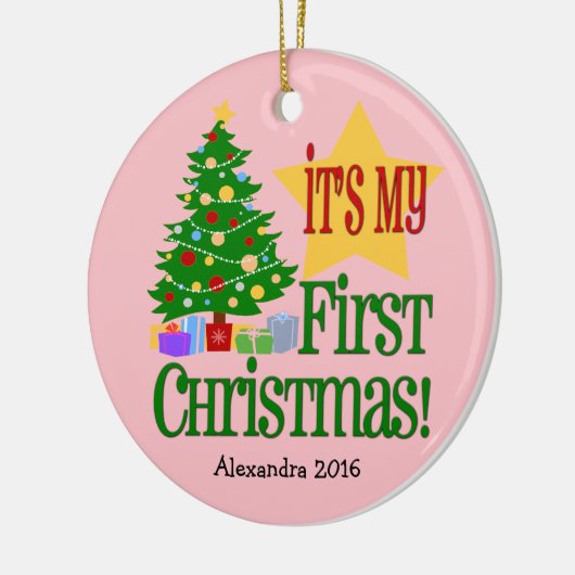 Light Pink mit Tree Baby's First Christmas Ornamen Keramikornament (Links)