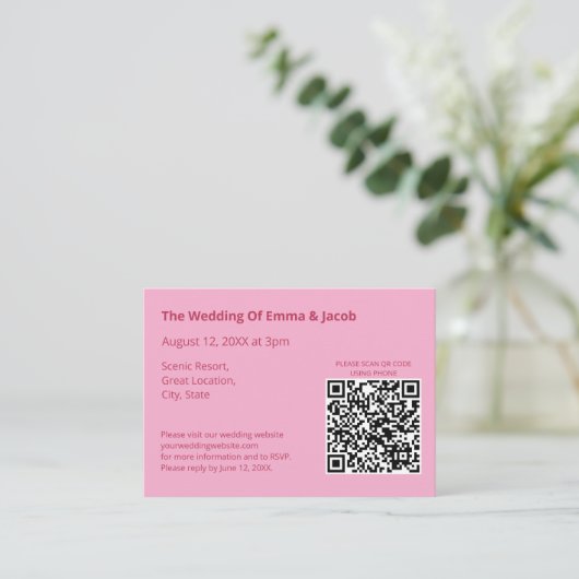 Light Pink Modern Wedding QR Code Enclosure Card Begleitkarte (Stehend Vorderseite)