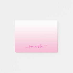 Light Pink Ombre Eleganter Script Signature Name Post-it Klebezettel