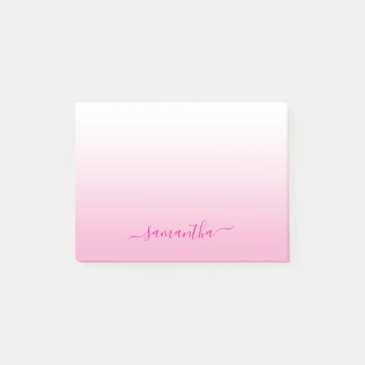 Light Pink Ombre Eleganter Script Signature Name Post-it Klebezettel (Vorderseite)