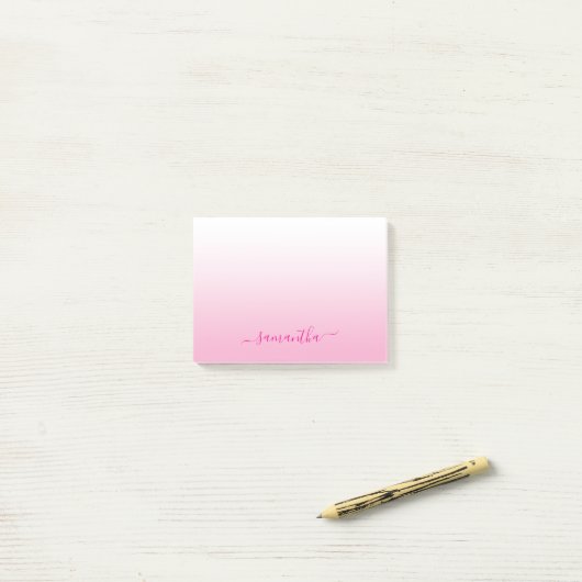 Light Pink Ombre Eleganter Script Signature Name Post-it Klebezettel (Auf Schreibtisch)