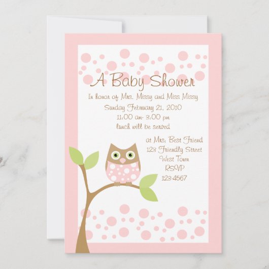 Light Pink Owl Baby Dusche Einladung (Vorderseite)