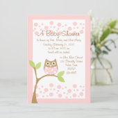 Light Pink Owl Baby Dusche Einladung (Stehend Vorderseite)