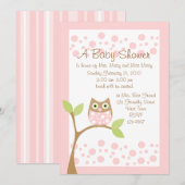 Light Pink Owl Baby Dusche Einladung (Vorne/Hinten)