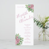 Light Pink Peony & Rose Floral WedPrograms Menükarte (Stehend Vorderseite)