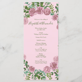 Light Pink Peony & Rose Floral WedPrograms Menükarte