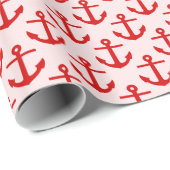 Light Pink Red Anchors Pattern Geschenkpapier (Rolleneckpunkt)