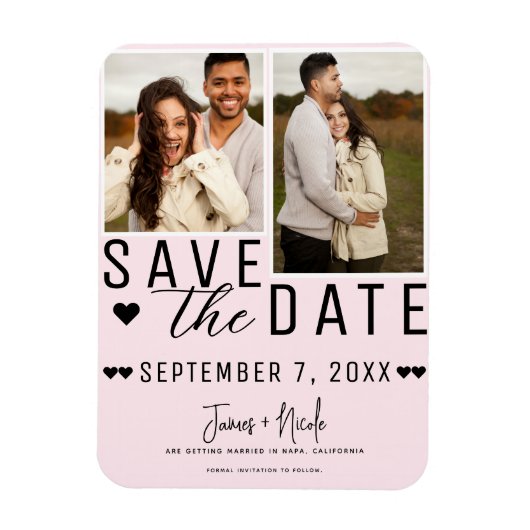 Light Pink Save the Date 2 Foto Hochzeit Magnet (Vertikal)