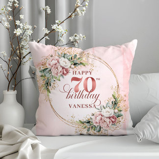 Light Pink Shimmering Floral Pillow 70th Birthday  Kissen