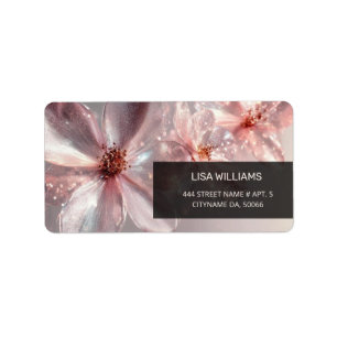 Light Pink Shiny Metallic Blume Business Card Adressaufkleber