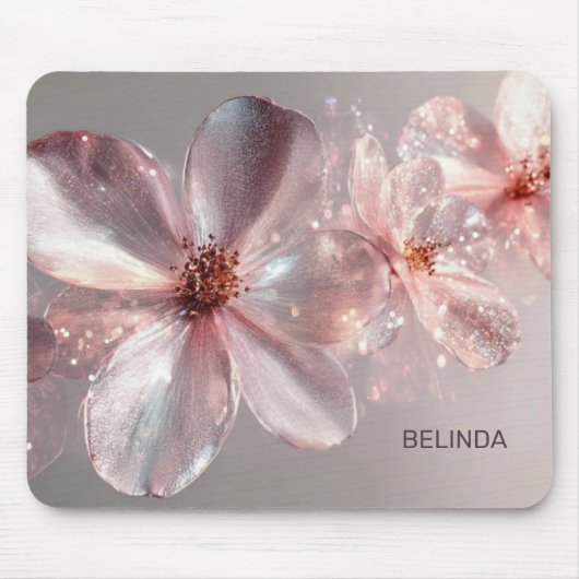 Light Pink Shiny Metallic Flower Business Card Mousepad (Vorne)