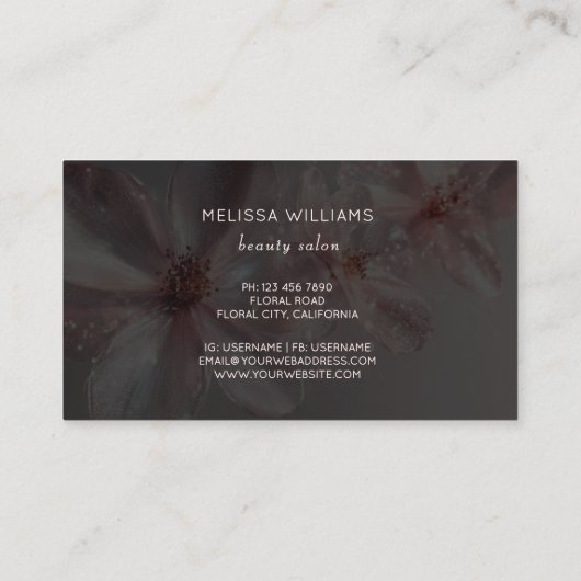 Light Pink Shiny Metallic Flower Business Card Visitenkarte (Rückseite)
