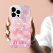 Light pink sparkling glitter bokeh name trendy Case-Mate iPhone hülle