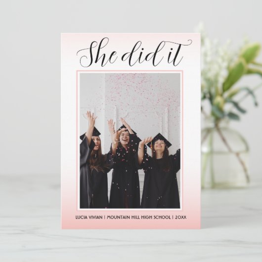 Light Pink Theme Typografy Foto Abschluss Einladung (Stehend Vorderseite)