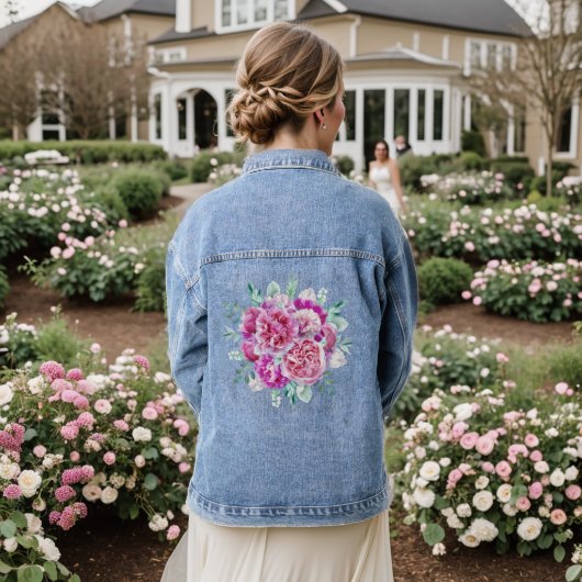 Light Pink und Lila Peonys Jeansjacke (Hochzeit Rückseite)