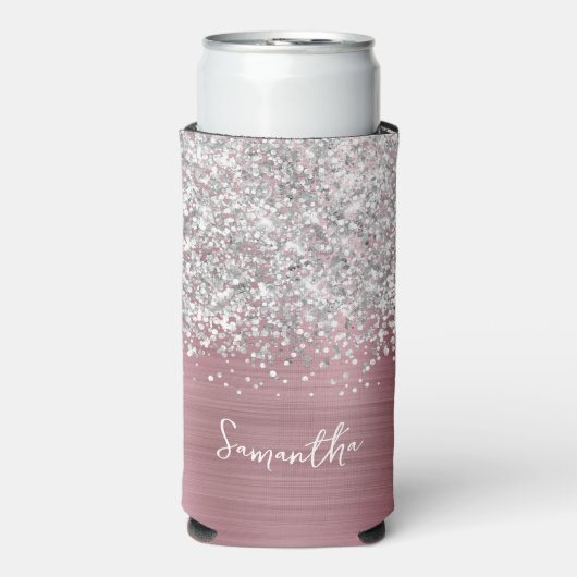Light Pink und Silver Glittery Glam Name Selters Dosenkühler (Seltzer Vorderseite)