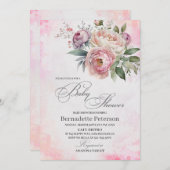 Light Pink Watercolor Blume Kinderdusche Einladung (Vorne/Hinten)