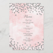 Light Pink Watercolor Silver Confetti Wedding Menu Menükarte (Vorne/Hinten)