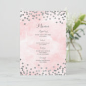 Light Pink Watercolor Silver Confetti Wedding Menu Menükarte (Stehend Vorderseite)
